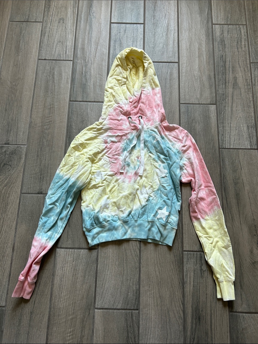 CHRLDR Pastel Tie-Dye Cropped Hoodie in Pink, Yellow & Blue
